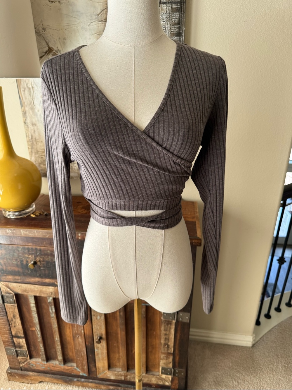 Meraki Ribbed Wrap Crop Top - XL